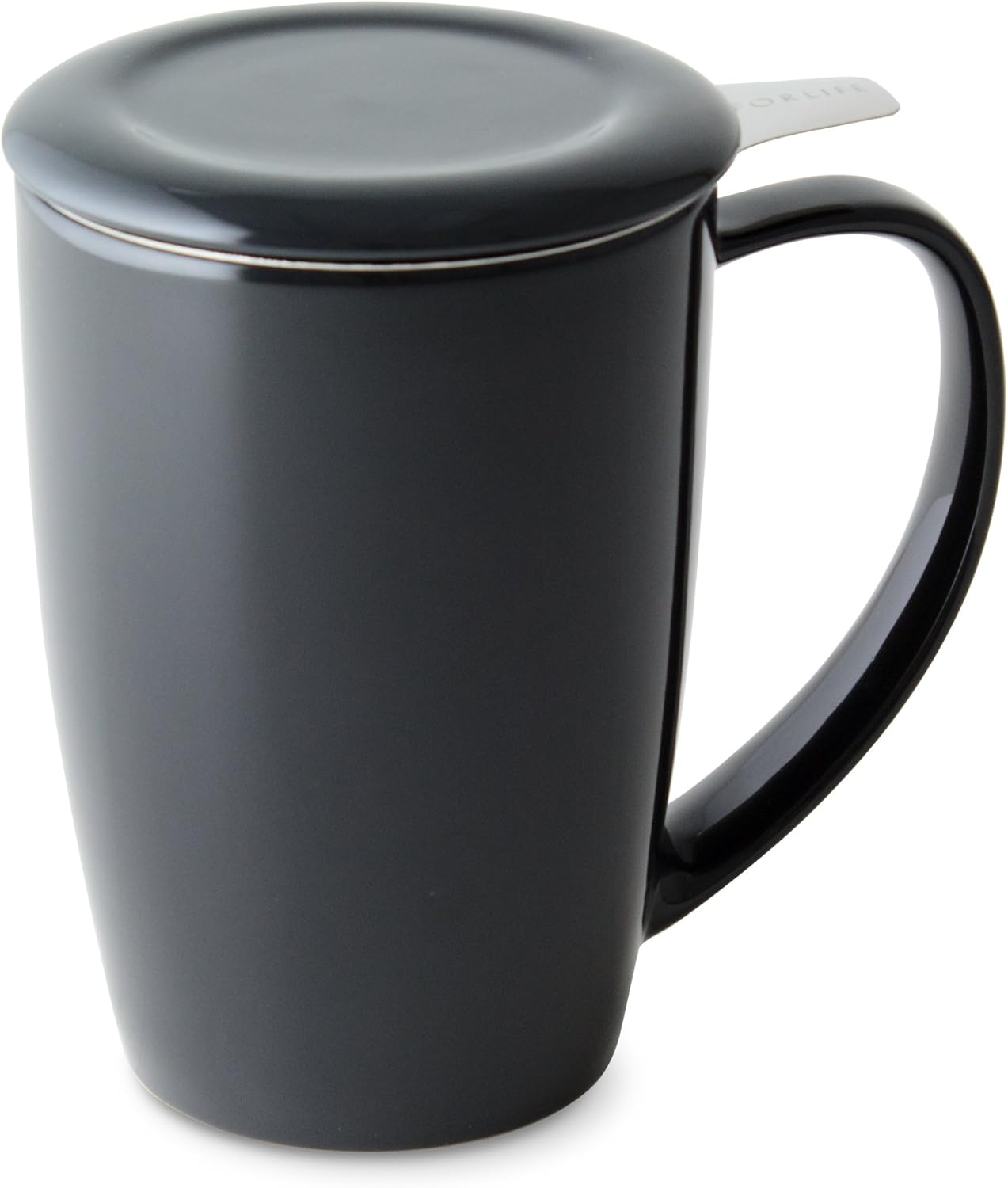 FORLIFE Curve Tall Tea Mug with Infuser and Lid 15 ounces, Black Graphite