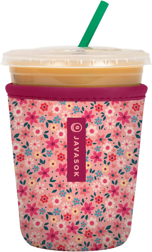 Sok It JavaSok Iced Coffee & Cold Soda Insulated Neoprene Cup Sleeve (Spring Bouquet, Small: 16-20oz)