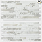 AULIGET 20 Sheets White Stone Peel and Stick Backsplash, PVC Mixed Metal Silver by AULIGET
