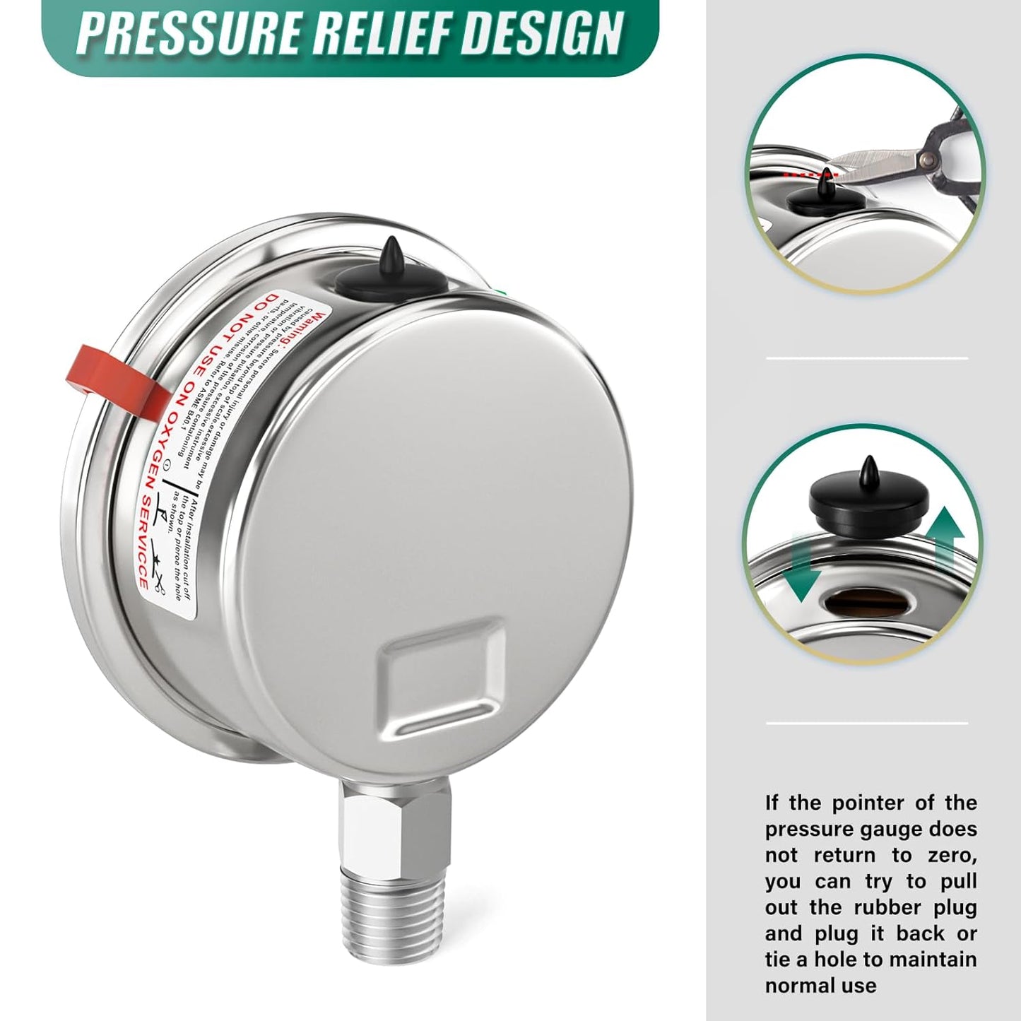 0-300PSI Stainless Steel Liquid Filled Pressure Gauge, 2.5" Dial Size, 1/4" NPT 316 Stainless Steel Joint, Lower Mount, for Tube, Water Pump, Gas, Liquid (with Range Mark Pointer)