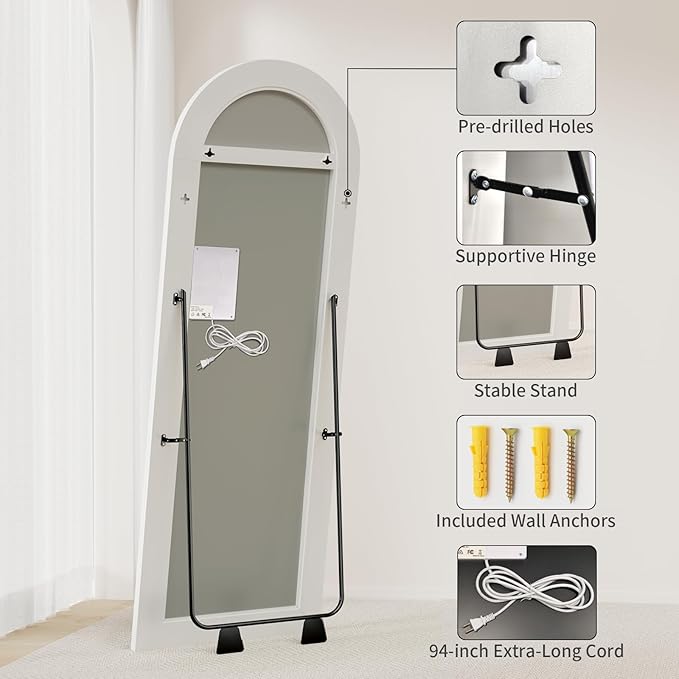 Koonmi LED Arched Full Length Mirror, Lighted Floor Mirrors - Image 6
