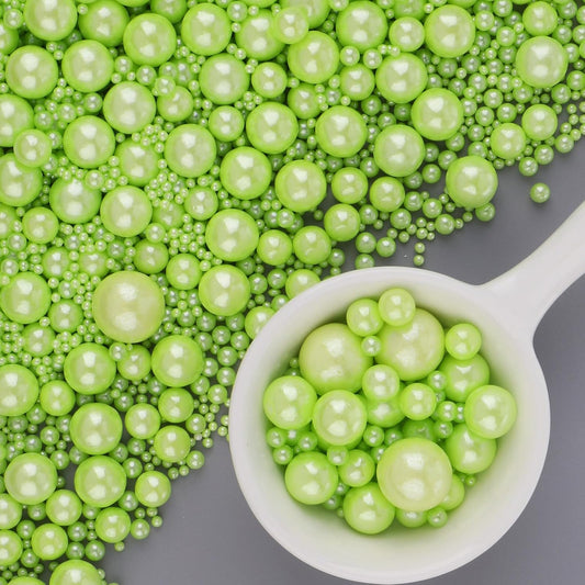 Light Green Sprinkles for Cake Decorating, 6 Sizes Mix Edible Pearl Sugar for Cupcake Cookie Ice Cream Topping, Wedding Parties Christmas Supplies 4.6 oz