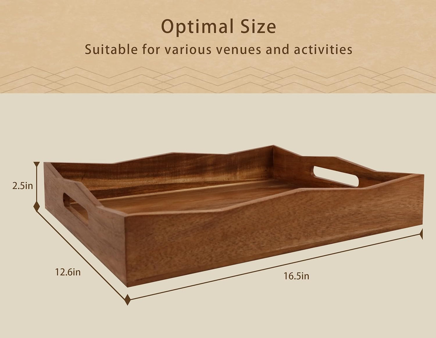 Acacia Wood Serving Tray with Handles,16.5x12.6inch Perfect for Breakfast, Lunch, Dinner, Food Snacks Drinks for Coffee Table,Decorative Ottoman Tray for Living Room Kitchen, Bedroom