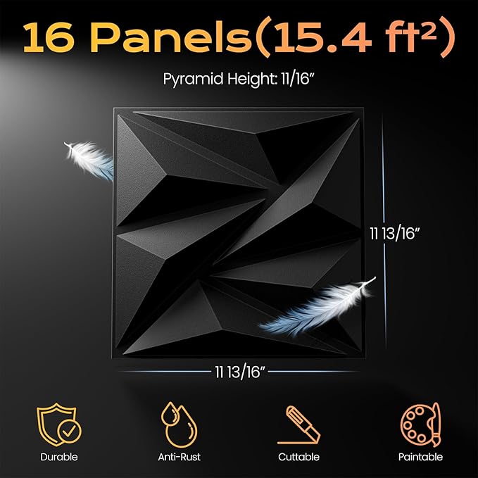 Sonicism Wall Panels Upgrade 16 Pack, 0.7”x11.8”x11.8”Pyramid 3D Wall Panels - Image 5