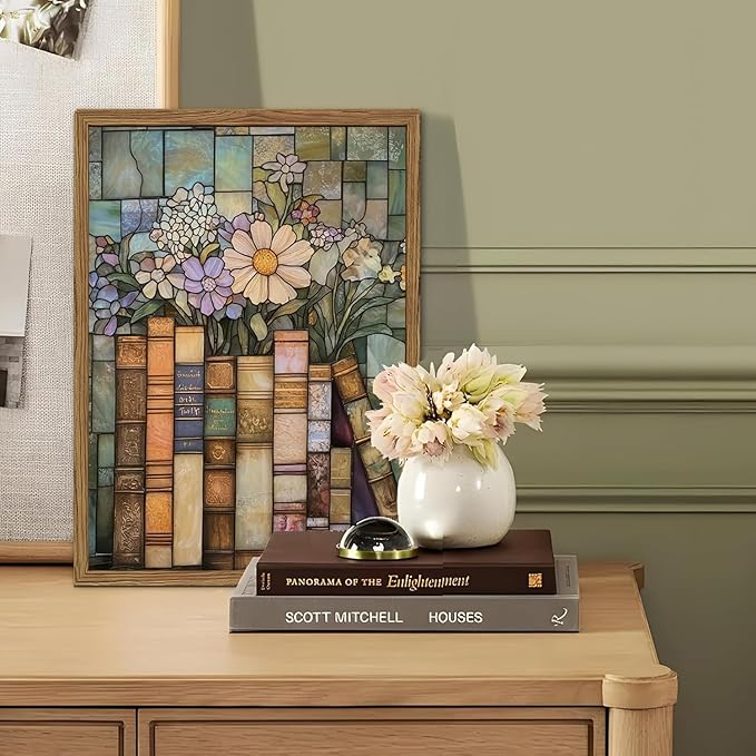 YYNISPIN Vintage Book Wildflower Wall Art Moody Stained Glass Book Lover Wall - Image 6