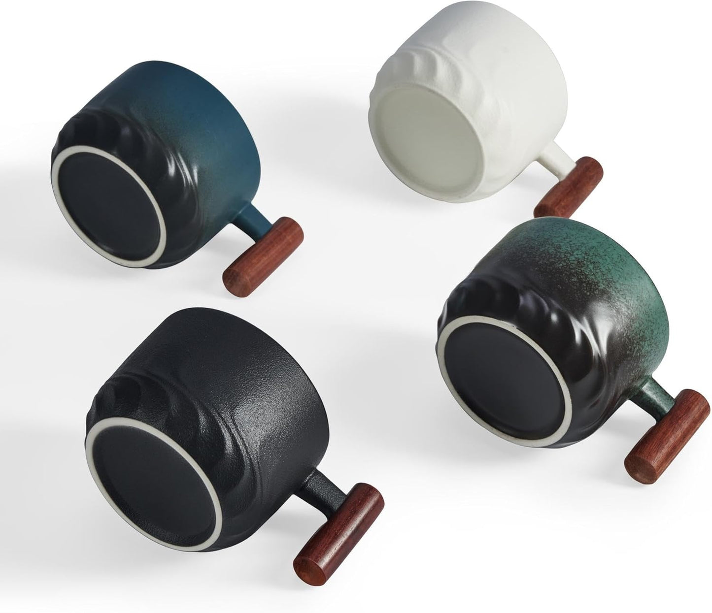 2.5oz Ceramic Espresso Cups with Wooden Handle, Small Coffee Cups Double Shot Espresso Cups Set of 4, WG025