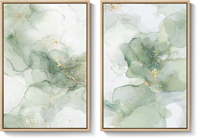 Framed Sage Green Abstract Wall Art - Image 9