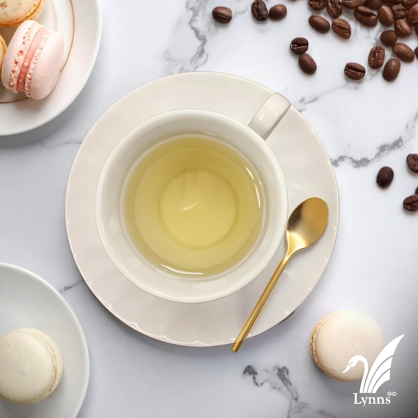 Lynns Paradise Imperial White 7oz Tea Cup Set – Embossed Porcelain Finish, Elegant for Daily Use, Vintage-Inspired Design – White Teacup and Coffee Cup Set, Porcelain Tea Cups, Service for 6