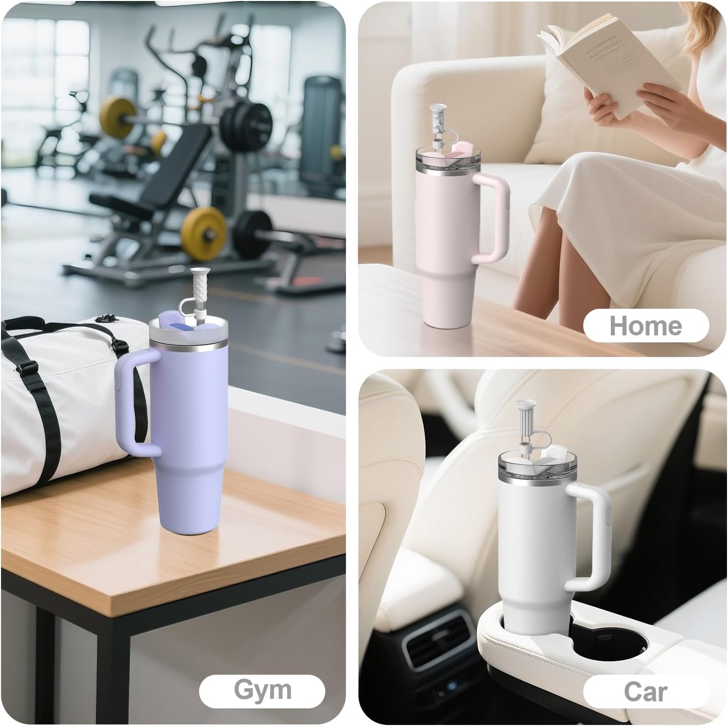 YOTIME Silicone Straw Covers Cap, 6 Pcs Reusable 0.39in/10mm Suction Cup Straw Toppers for Stanley Cup 40 30 oz, White