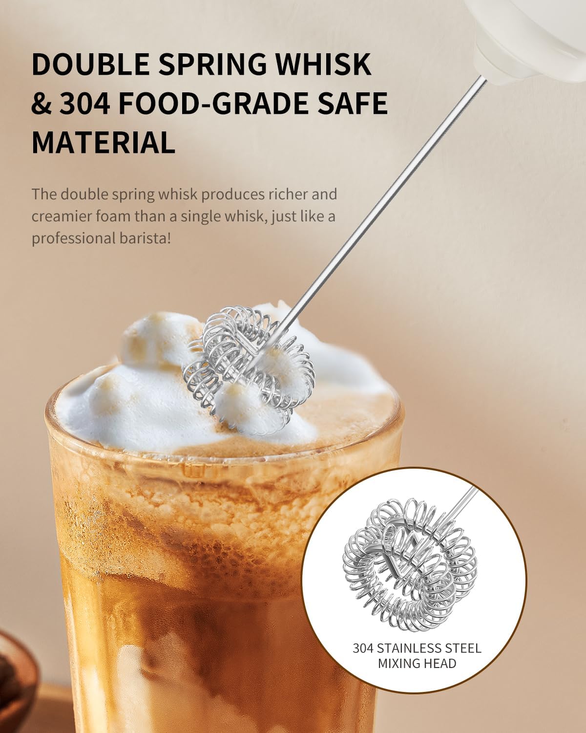 CIRCLE JOY Portable Rechargeable Milk Frother Hanheld, Dual Spring Whisk Electric Coffee Frother Wand Drink Mixer for Matcha Lattes Cappuccino, Kitchen Gifts, Beige