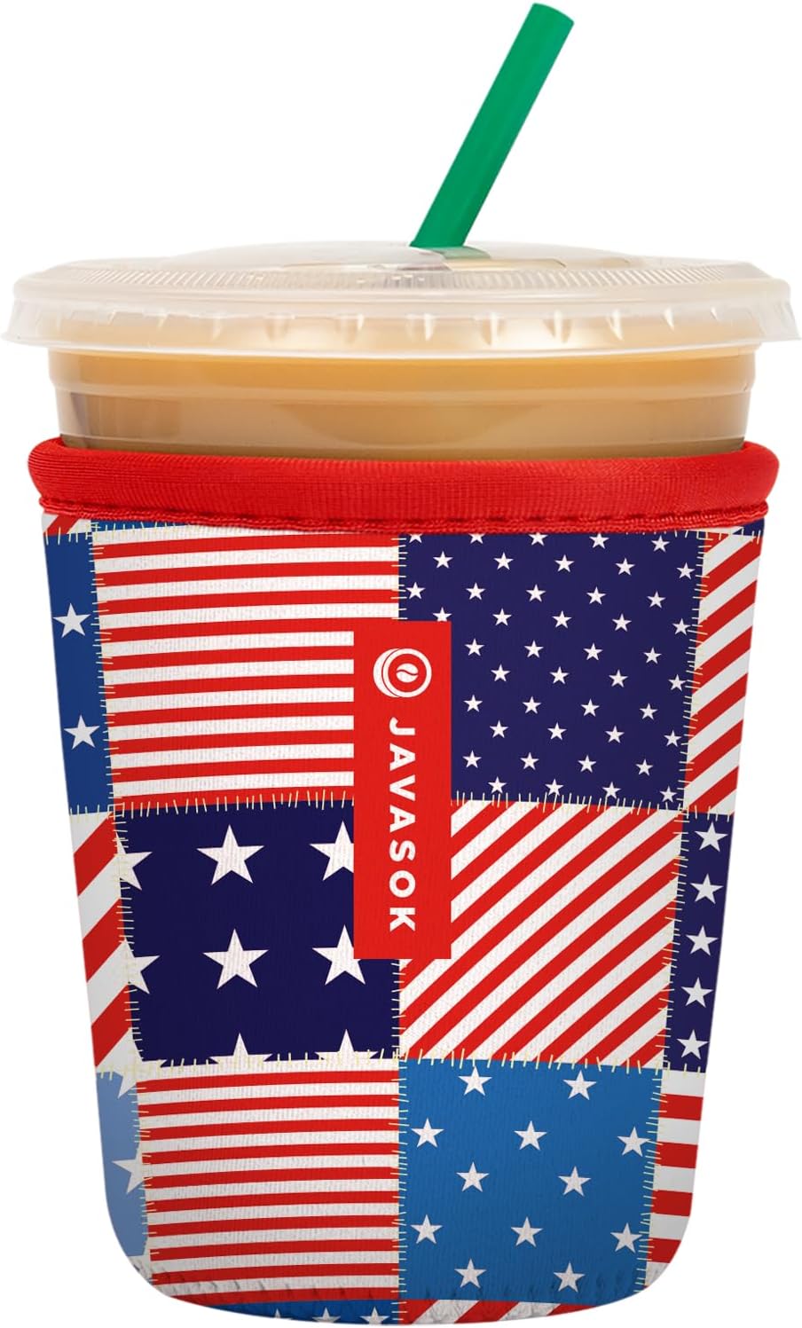 Sok It JavaSok Iced Coffee & Cold Soda Insulated Neoprene Cup Sleeve (Patriotic Patchwork, Small: 16-20oz)