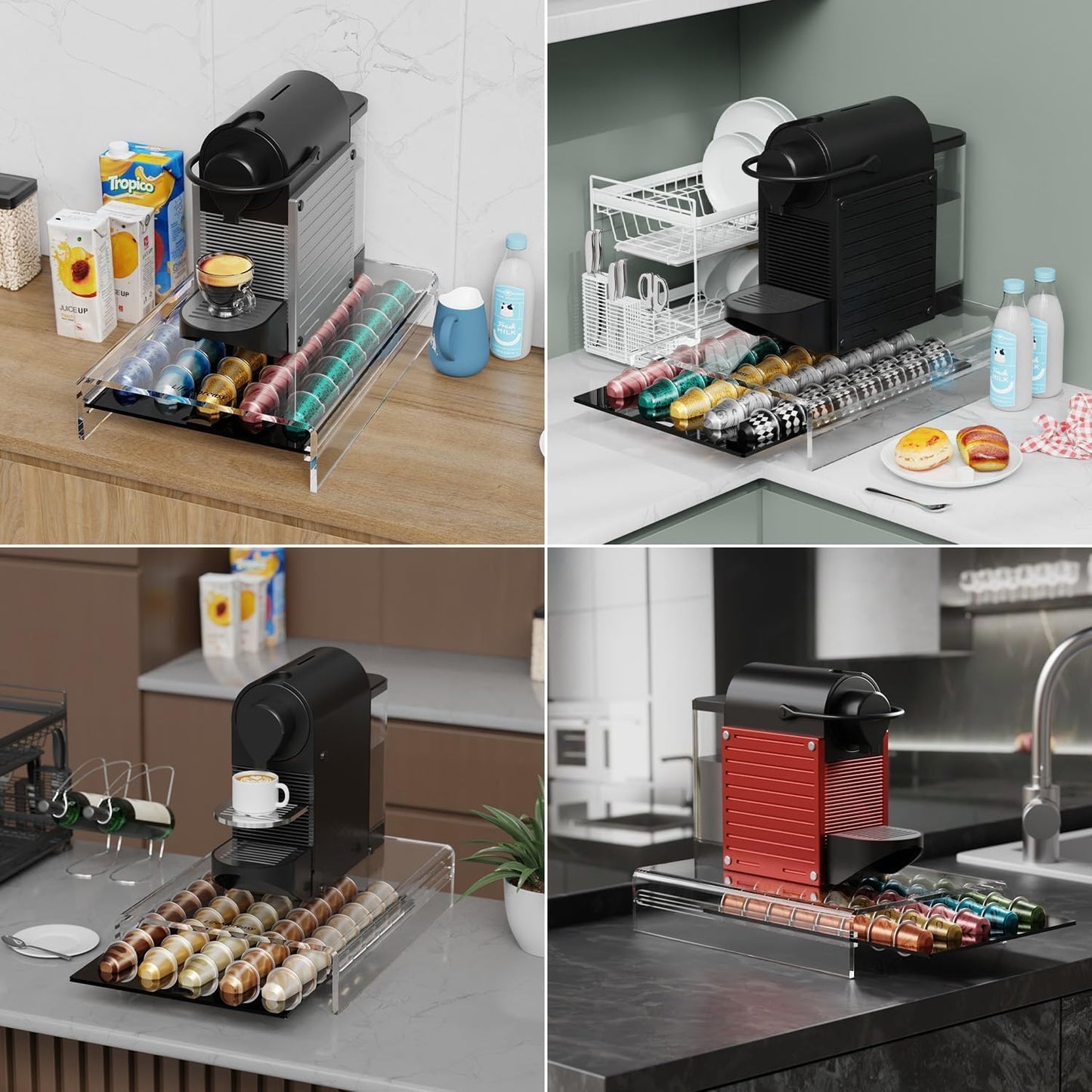 Storage Drawer for Nespresso Original Line， Coffee Pod Holder for Counter Acrylic Coffee Capsule Organizer - 40 Pods