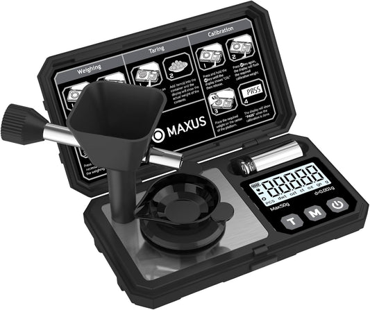 MAXUS Digital Milligram Scale 50g/0.001g with Calibration Weight, Reloading Scale with Powder Trickler Accessories