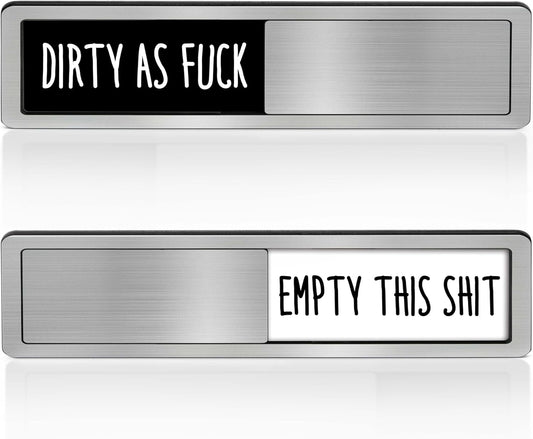 Dishwasher Clean Dirty Sign-Dishwasher Magnet Stainless Steel Clean Dirty Sign for Kitchen Organization Farmhouse Dishwasher Slide Indicator, Optional Adhesive Stickers