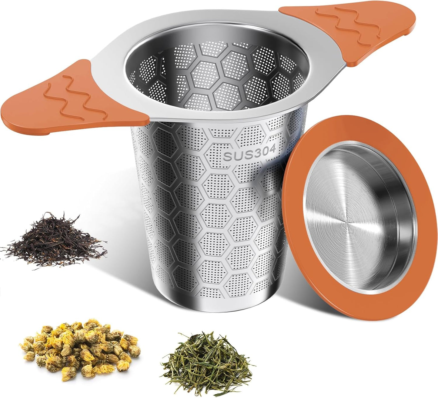 Tea Infuser for Loose Leaf Tea,18/8 Stainless Steel Tea Infuser with Heat Proof Silicone Handles,Extra Fine Mesh Tea Strainers Filter Fine Tea Leaves Effectively,Fits TeaPots/Mugs-Orange