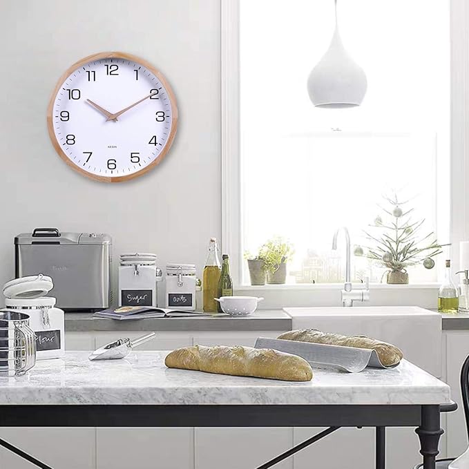 Kesin 12 Inches Wooden Round Silent Wall Clock White Wood Wall Clocks Analog - Image 4