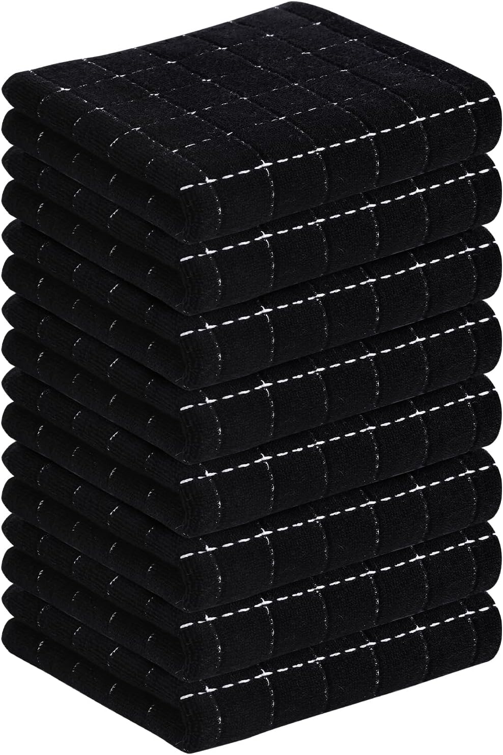 Homaxy 100% Cotton Terry Kitchen Towels(Black, 13 x 28 inches), Checkered Designed, Soft and Super Absorbent Dish Towels, 8 Pack