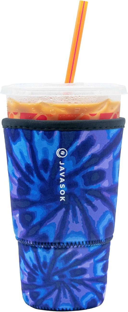 Sok It JavaSok Iced Coffee & Cold Soda Insulated Neoprene Cup Sleeve (Blue Tie Dye, Large: 30-32oz)