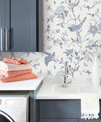 Timeet Peel and Stick Wallpaper Vintage Floral Contact Paper Blue and White - Image 2