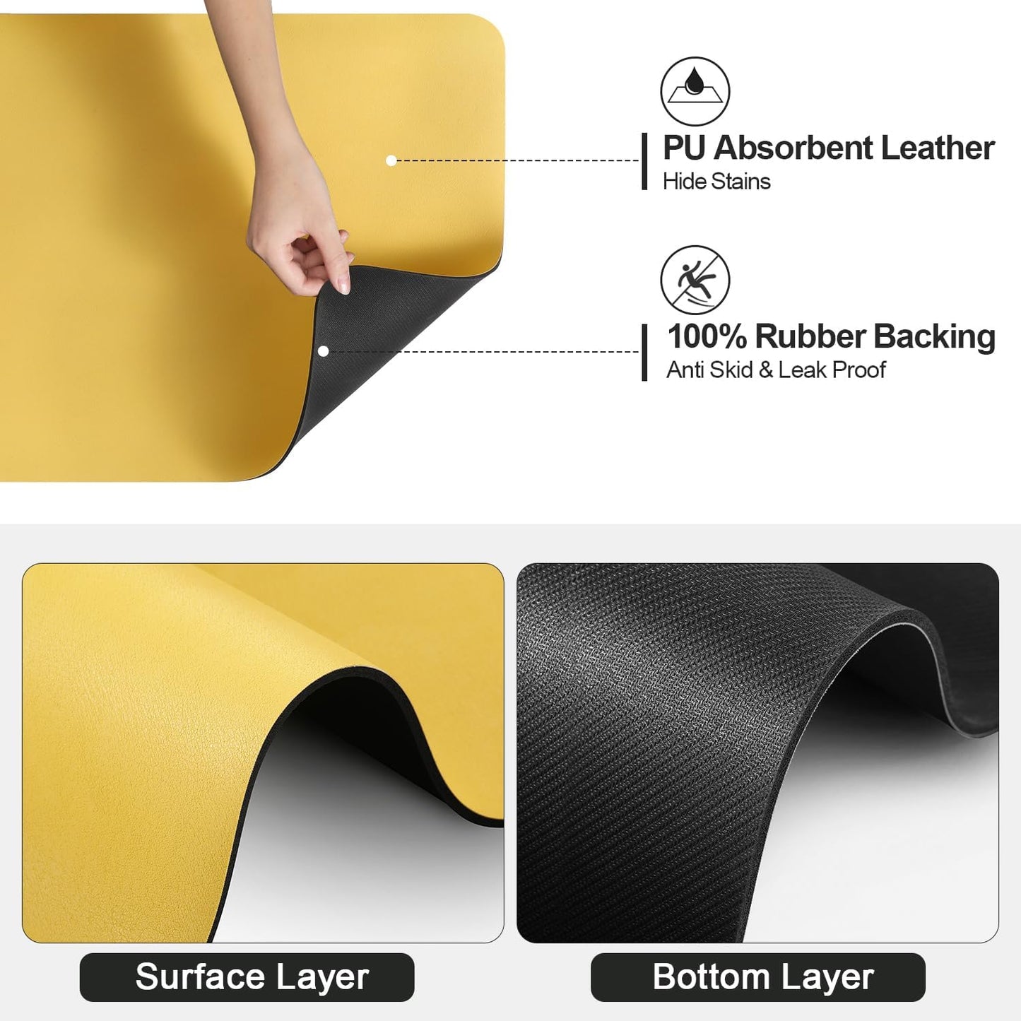 Dish Drying Mat for Kitchen Counter | Coffee Bar Mat for Countertops | Heat Resistant Drainer Mat with Non-slip Rubber Backed | Hide Stain Kitchen Absorbent Draining Mat | Yellow 18"x28"