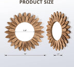 Honiway Boho Wall Decor Mirror 2 Pack Rustic Wood Mirror 12 inch Boho Mirror - Image 6