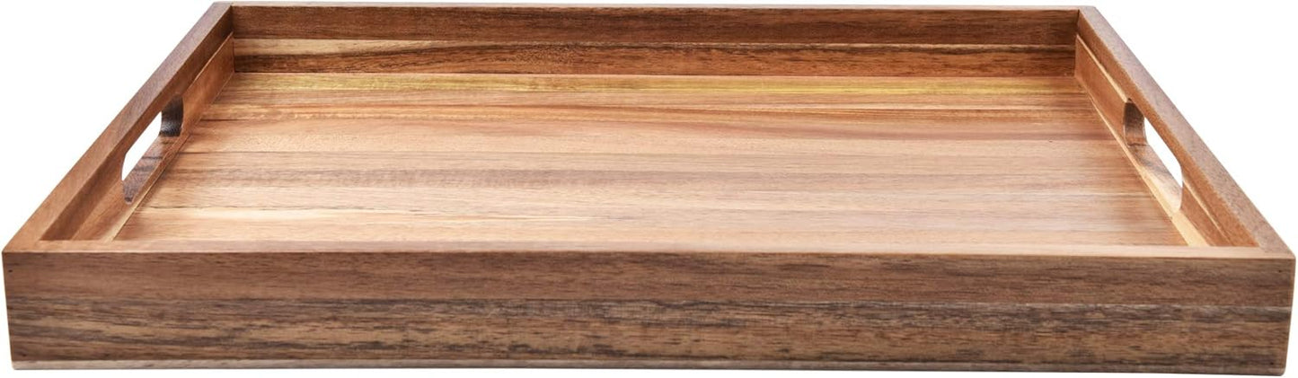 Acacia Wood Serving Tray with Handles (17 Inches) – Decorative Serving Trays Platter for Breakfast in Bed, Lunch, Dinner, Appetizers, Patio, Ottoman, Coffee Table, BBQ, Party –Great for Lap &Couch