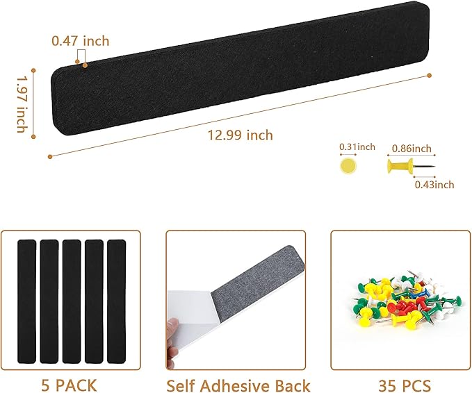 5 Pack Felt Pin Board Bar Strips Bulletin Board - Image 4