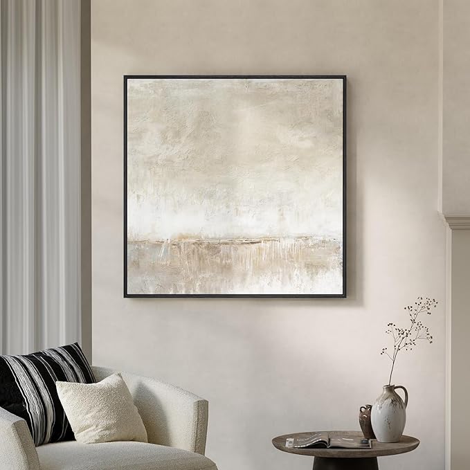Framed Neutral Abstract Wall Art, Modern Beige and Cream Canvas Prints Artwork - Image 3
