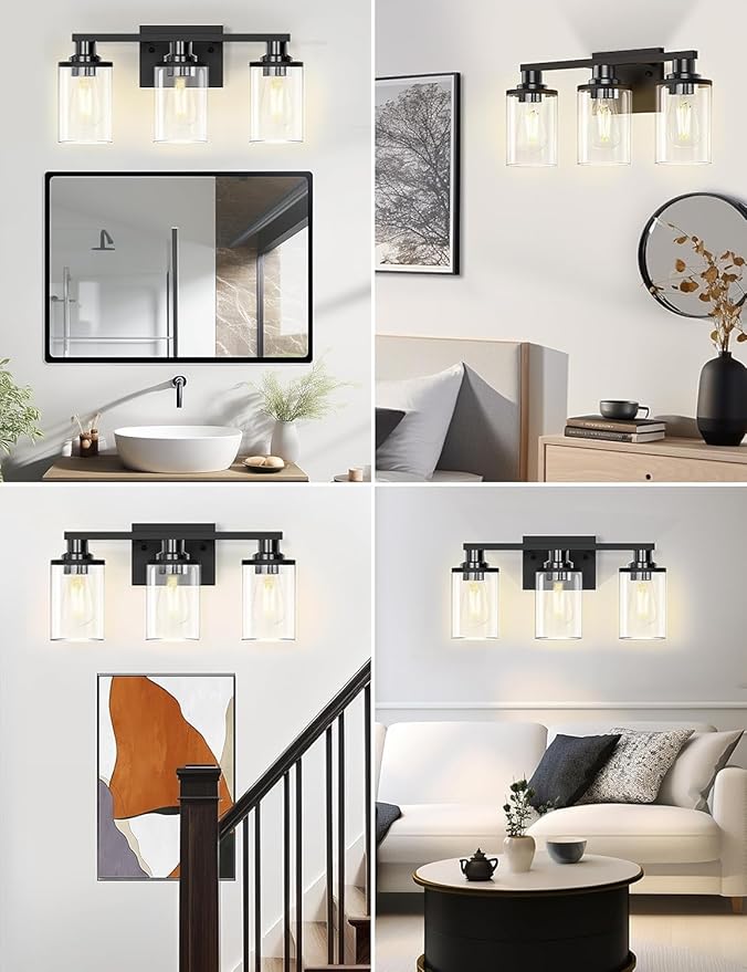 DORESshop 20 Inch Bathroom Light Fixtures, 3-Light Black Bathroom Lighting - Image 5