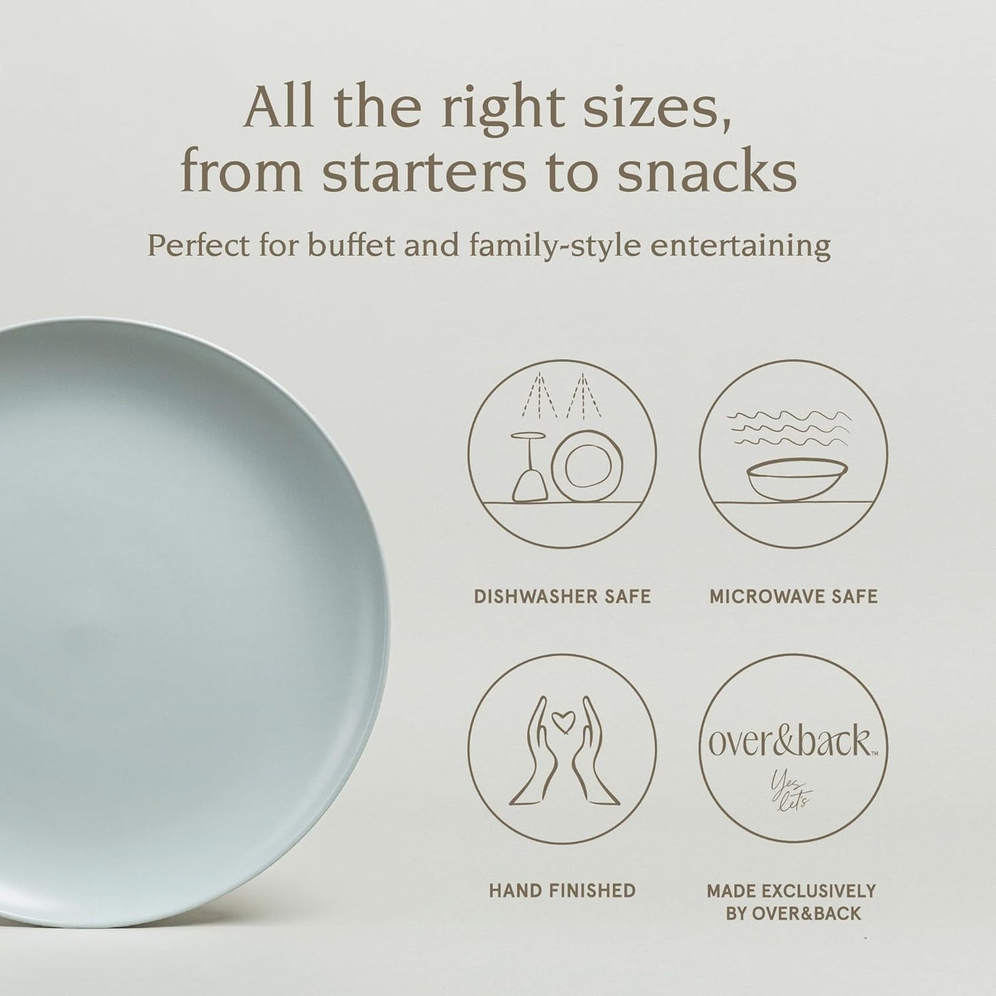 over&back Coupe Stoneware Serving Platter - Elegant 1-Piece Round Serving Platter to Complete Your Kitchen Set - 13.1" x 13.1" - Semi-Matte Fog Blue