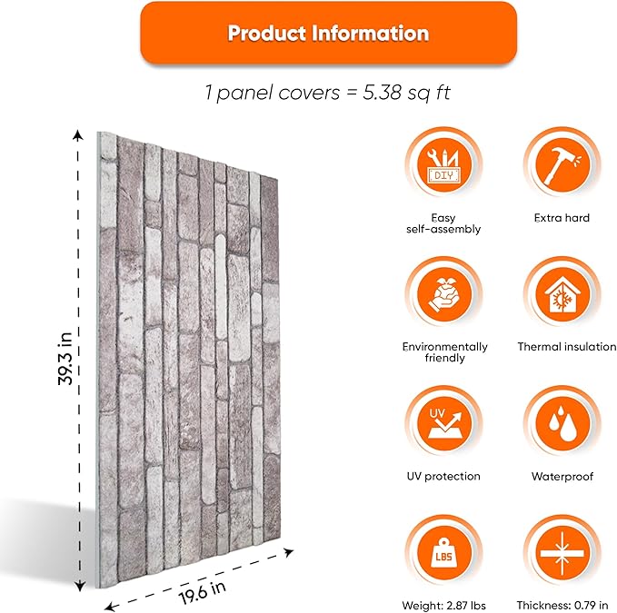 IZODEKOR 3D Wall Panels Brick Effect, Wall Cladding, Indoor&Outdoor, Stone Look - Image 3