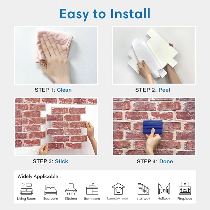 COMSTICKC 3D Red Brick Wall Panel, Peel and Stick Brick Panels - Image 8