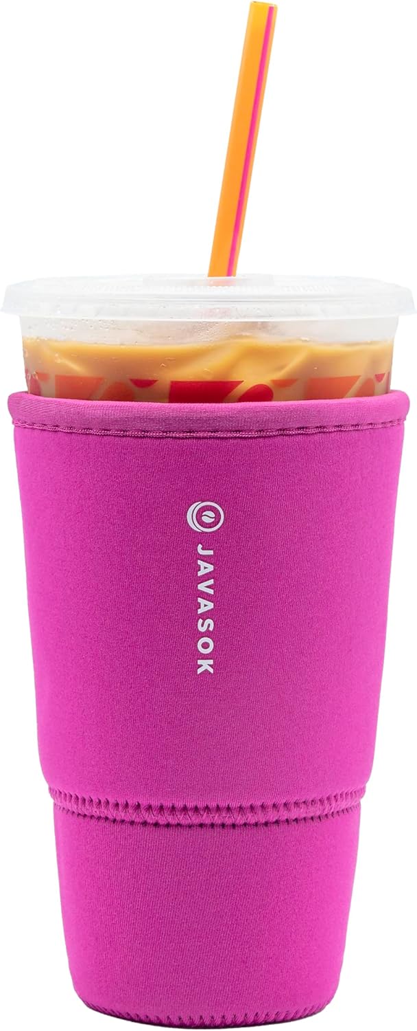 Sok It JavaSok Iced Coffee & Cold Soda Insulated Neoprene Cup Sleeve (Bright Pink, Large: 30-32oz)