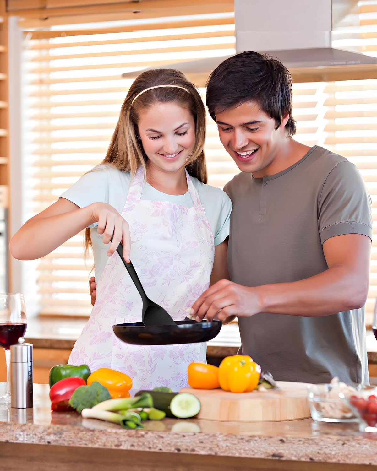 Silicone Spatulas and Spaghetti Spoons, 4 Pack Heat Resistant Full Silicone Cooking Utensils Set, Non Stick Large Kitchen Spatula Spoons for Cooking, Mixing, Serving, Draining