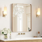 USHOWER Gold Bathroom Mirror 24"x36", Brushed Gold Rounded Rectangle Mirror - Image 8