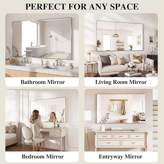 Koonmi Silver Rectangle Wall Mirror, 30x55 Inch Bathroom Mirror, Aluminum Frame - Image 7