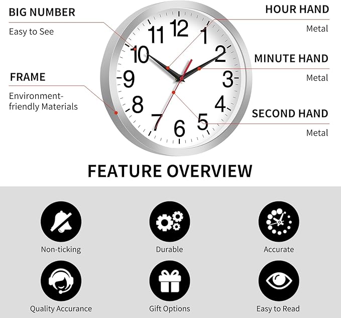 Rohioue Wall Clock Modern 8 Inch Battery Operated Silent Non Ticking Small - Image 3