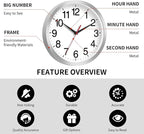Rohioue 14 Inch Wall Clock Modern Battery Operated Silent Non Ticking Analog - Image 4