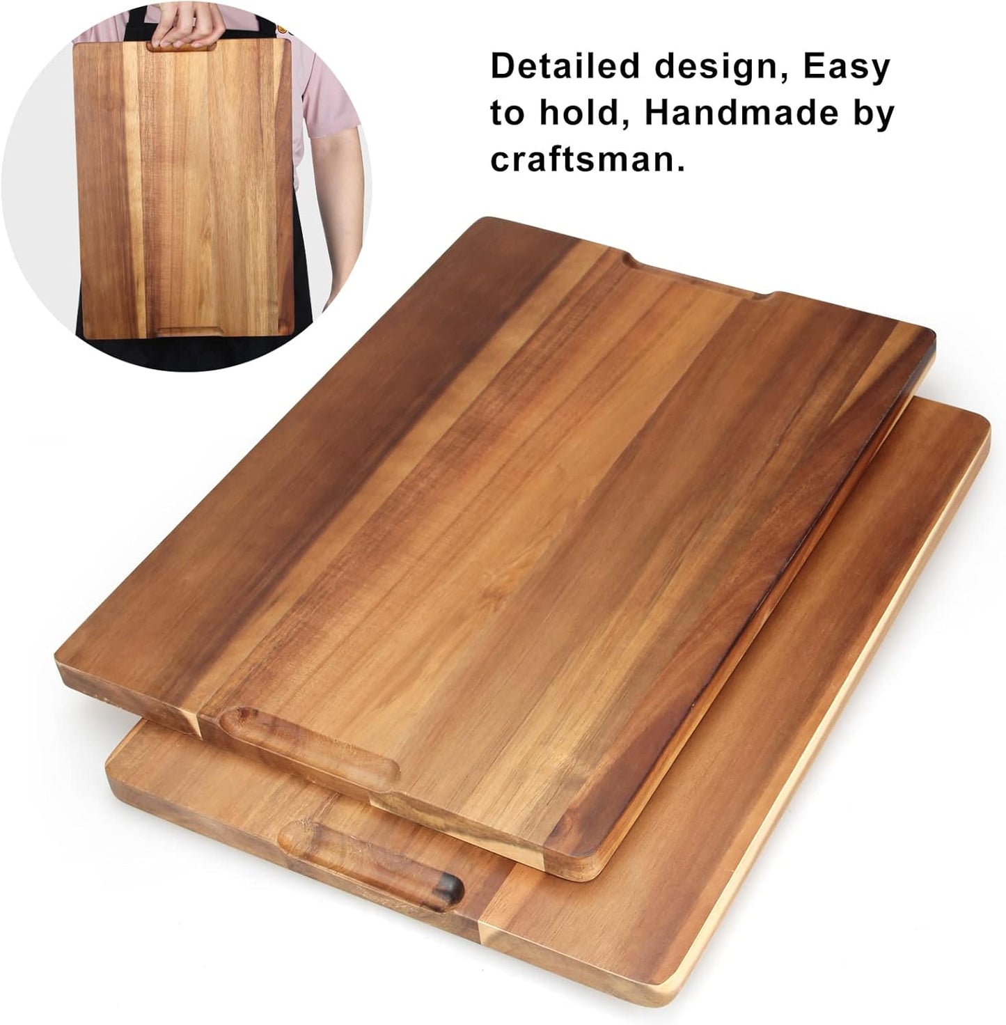 Solid Acacia Wood Cutting Boards for Kitchen Decor Wooden Charcuterie Board Meat Cheese Boards Butcher Block Pizza Bread Serving Board Hardwood Chopping Board Non Toxic Teak Small Cutting Boards