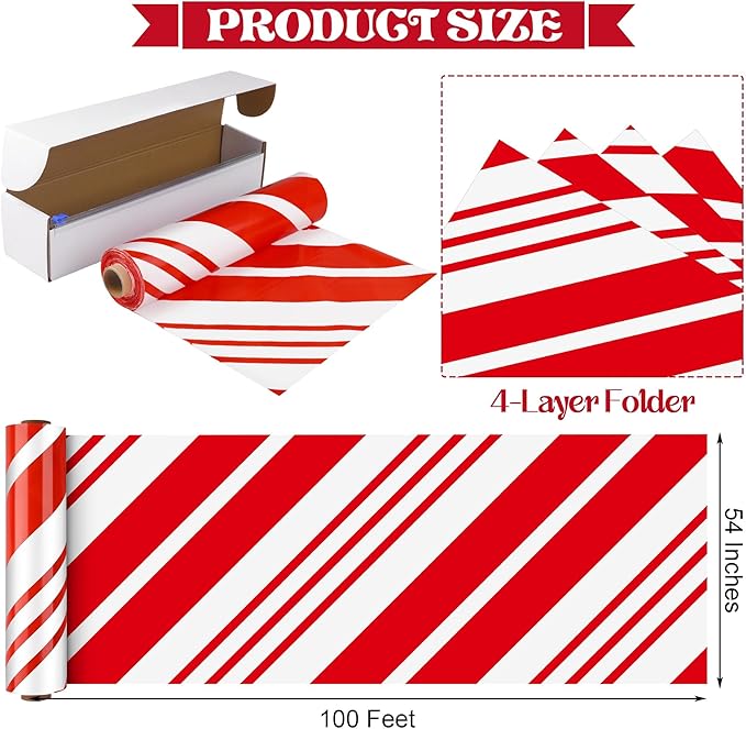 Kochorie 100 Ft x 54 Inch Christmas Candy Cane Striped Tablecloth Roll - Image 2