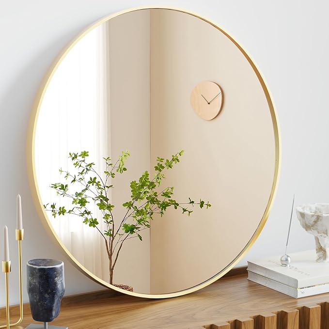 Sweetcrispy 36in Gold Round Bathroom Mirrors - Image 2