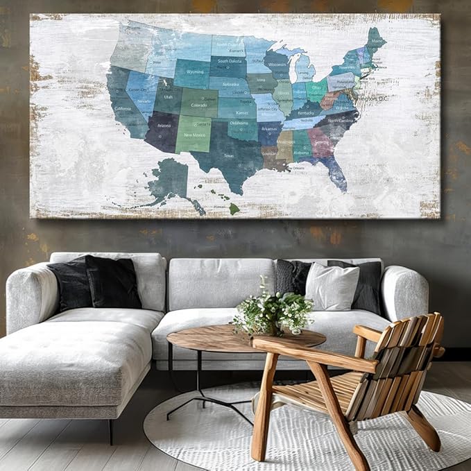 Wall Decor Map Canvas Wall Art for Wall Decoration Wood Background USA Canvas - Image 3