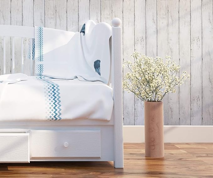 CiCiwind 590 in x17.7 in White Wood Peel and Stick Wallpaper Removable Vintage - Image 5