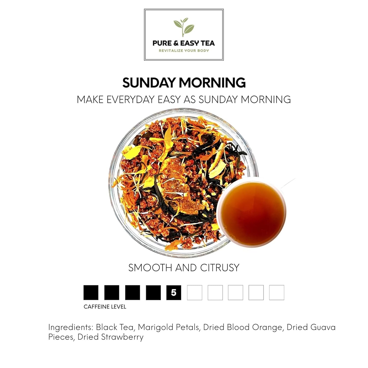 Pure And Easy Tea, Premium Loose Leaf Black Tea with Guava and Strawberry, 100% Natural & Unsweetened, Enjoy Hot or Iced, Makes 30+ Cups, 100g (3.5oz)