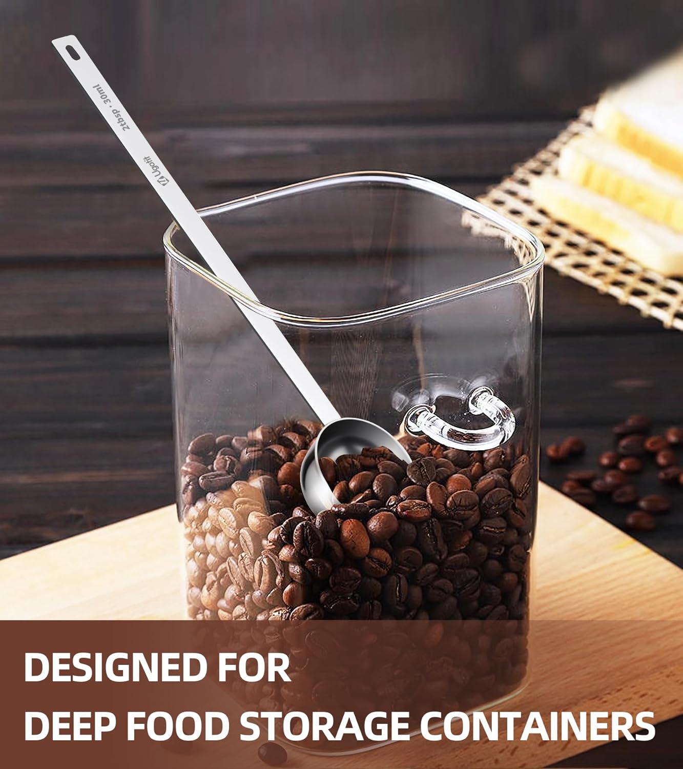 Coffee Scoop 1 Tablespoon with Extended Handle, Permanent Engraved 304 Stainless Steel Measuring Scoop for Ground Coffee, Spices (2pcs)