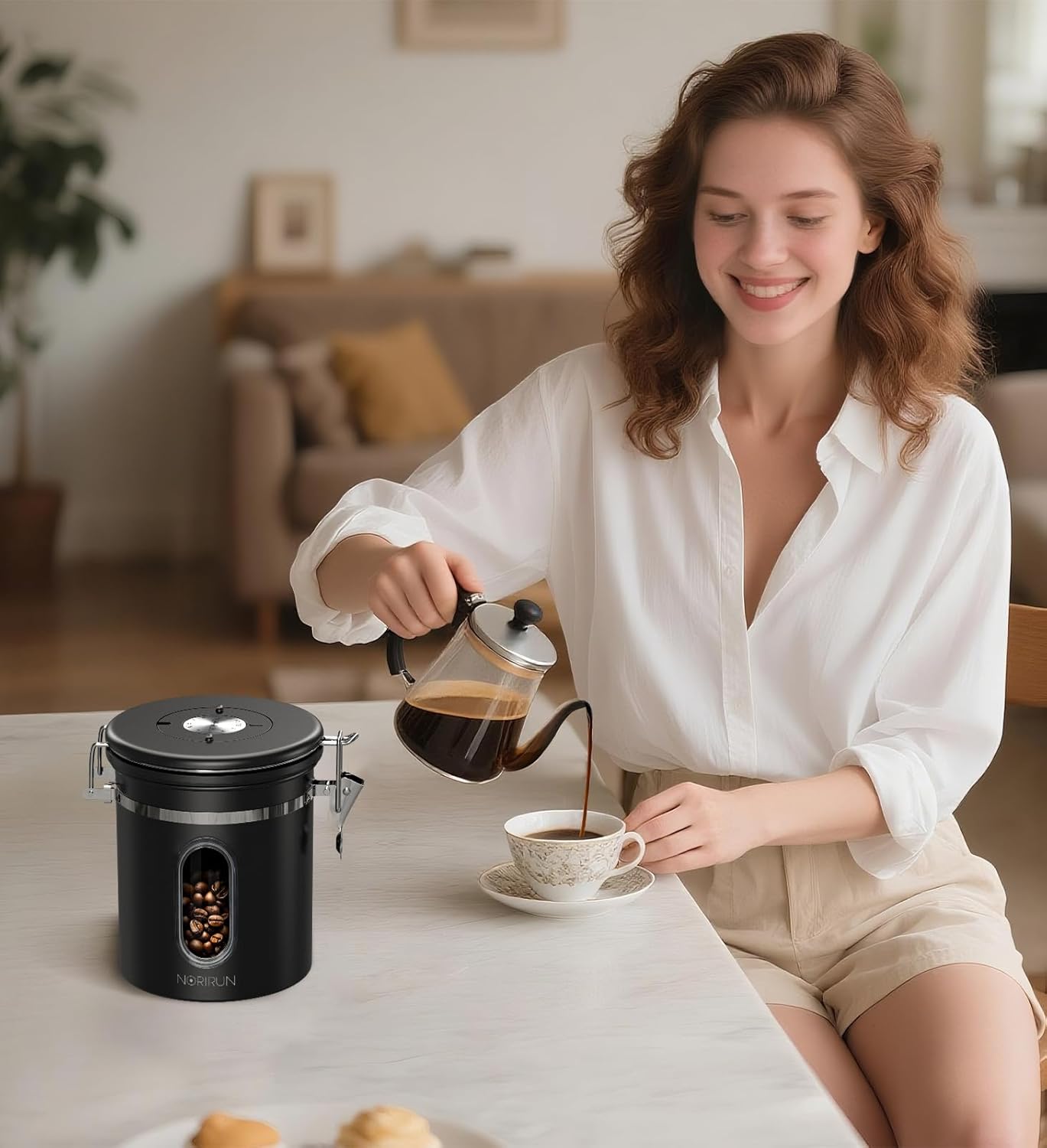 Coffee Canister With Window,16oz Stainless Steel Airtight Coffee Bean Storage Grounds Container with Date Tracker and Scoop,Grounds Kitchen Food Canister Jar for Beans,Tea,Sugar,Flour,Cereal