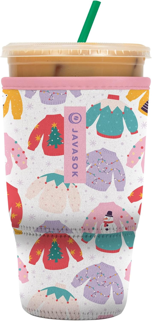 Sok It JavaSok Iced Coffee & Cold Soda Insulated Neoprene Cup Sleeve (Cozy Knits, Large: 30-32oz)