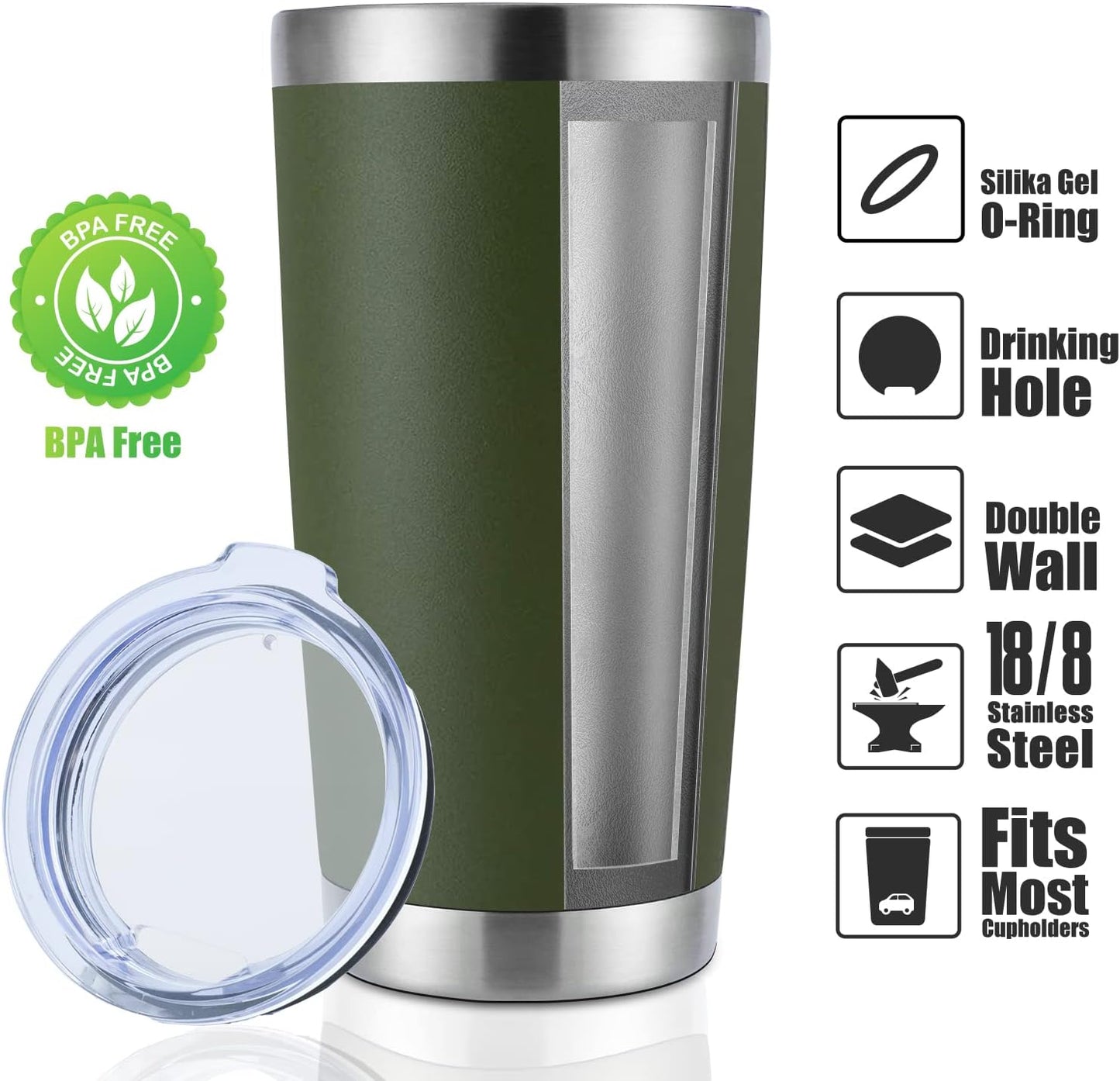 DOMICARE 20oz Stainless Steel Tumbler Bulk with Lid, Double Wall Vacuum Insulated Travel Mug, Powder Coated Coffee Cup (Army Green, 4)