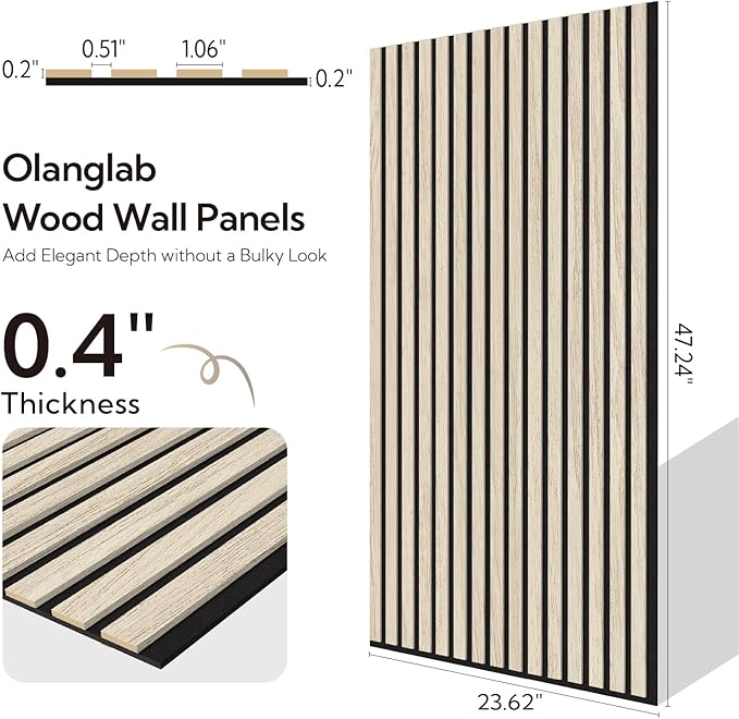 Olanglab Wood Slat Wall Panels 4 Pack, Acoustic Wall Panels, 47.24'' x 23.62" - Image 5