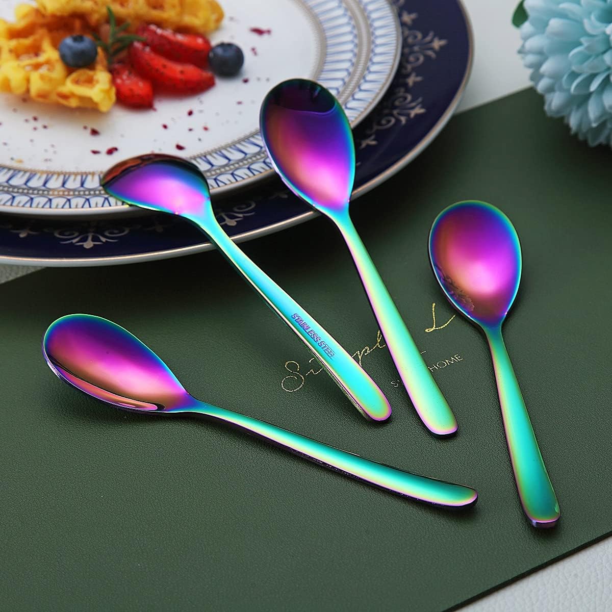 Rainbow Demitasse Espresso Spoons, 5.5'' Mini Coffee Spoons, Set of 6, Stainless Steel, Dishwasher Safe